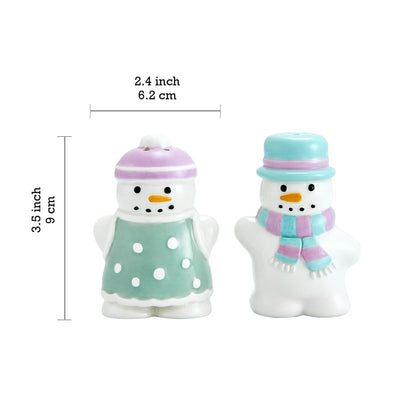 Bico Snowman Ceramic Hand Painted Salt & Pepper Shaker Set, Cute Christmas Decor, Dishwasher Safe