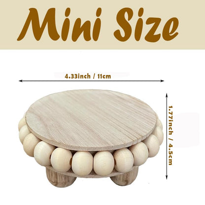 3 Pcs Small Wood Risers for Display,Mini 4 Inch Wooden Round Riser Famrhouse Pedestal Decor Succulent Potted Beaded Stand for Table Tiered Trays Home Kitchen Decoration (Mini Light Brown-3pack)