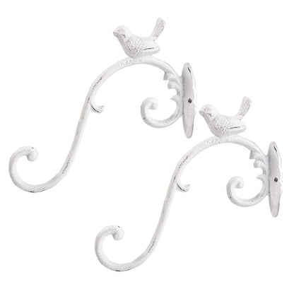 Sungmor Cast Iron Plant Hanger Wall Hooks, Heavy Duty Hanging Basket Brackets, Lovely Bird Shape & 10 inch & 2PC White, Decorative Wall Hangers for Planters Lanterns Bird Feeders Houses Wind Chimes