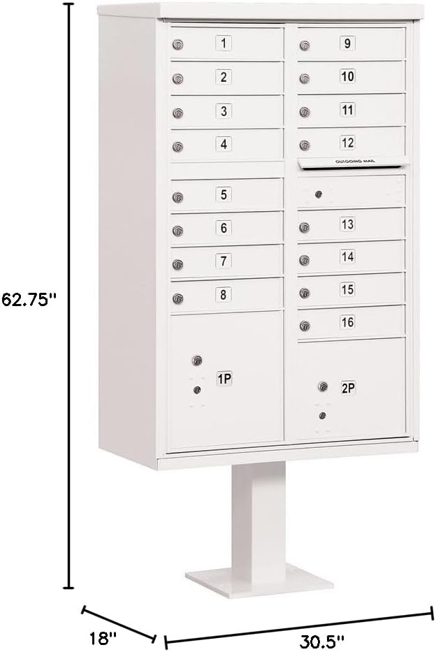 Salsbury Industries 3316WHT-U 16 A Size Doors, Type III Cluster Box Unit, White, for use with USPS Lock