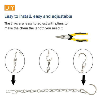 YINGFENG 197 Inch DIY Silver Hanging Basket Chains, Adjustable Length, Decorative Metal Chain with Hooks for Hanging Bird Feeders, Planters, Ornaments
