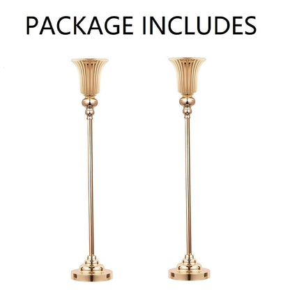 32.5inch Versatile Metal Wedding Centerpiece Vases - Set of 2 Tall Gold Trumpet Vases for Road Lead, Elegant Centerpiece Stands for Wedding Reception Party Events Anniversary (Gold, 32.5in - 2Pcs)