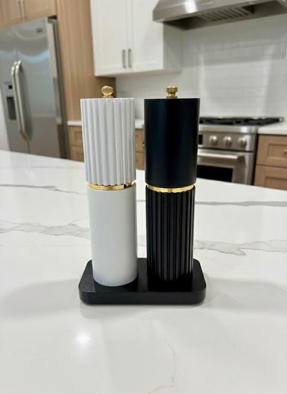 Wincial Premium Acacia Wood - Salt and Pepper Grinder Refillable Set 8", with Adjustable Coarse Settings - Rust Resistant and Professional Grade Ceramic Grinding | Black and White