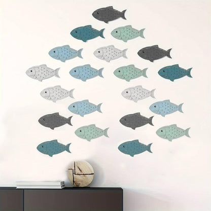 CHENSHUO Set of Wood Fish Wall Decor,Wooden Fish Wall Art,Coastal Themed Wood Fishs Walls Decoration,Beach Theme Decorations,20 Pieces.