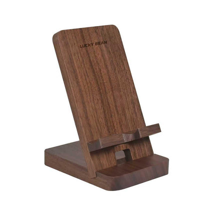 LUCKY BEAN Wood Phone Stand, Desktop Wooden Phone Holder, Portable Office Phone Stand for Desk, Wood ipad Stand， Compatible with iPhone & All Cell Phones (Walnut)