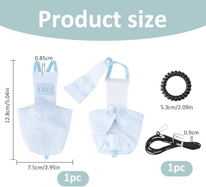 SUPERFINDINGS Snap-Closure Parrot Diaper with Leash 1Pc 5.04x2.95 Inch/128x75 mm Washable Bird Flight Suit 8.5 mmThick 2.09Inch Adjustable Rope for Cockatiel Parrots Travel Perch Light Sky Blue