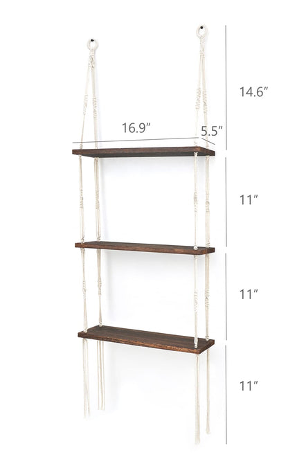 Mkono Macrame Wall Hanging Shelf Wood Floating Shelves with Cute Woven Rope Boho Room Decor Display Photos Plant Hanging Storage Shelves for Bathroom, Bedroom, Living Room, Nursery