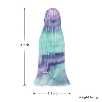 Artistone 3.0" Halloween Ghost Figurine Rainbow Fluorite Crystal Carving Gemstone Ghost Statue Carvings Collectible Sculpture for Carnival Party,Haunted House,Mantel Home