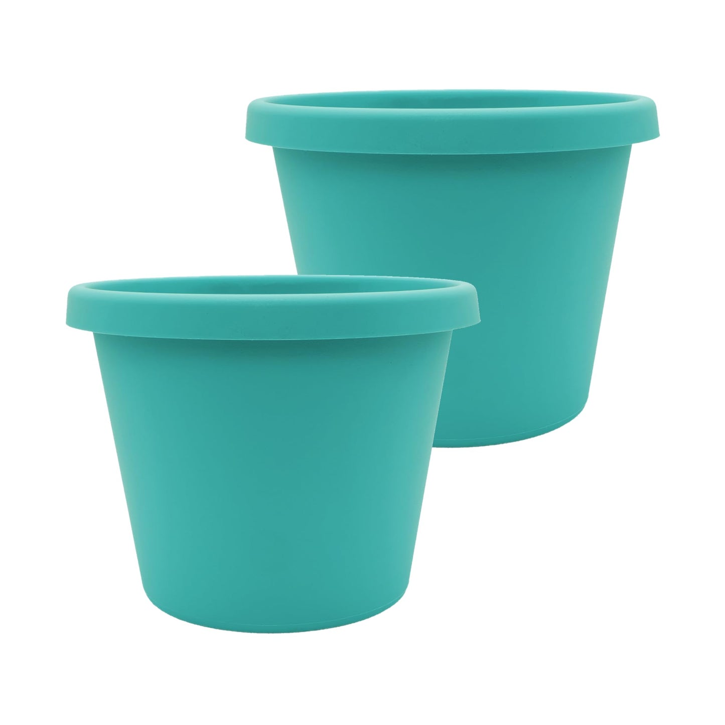 The HC Companies 10 Inch Prima Round Planter Pots with Drainage Holes and Rolled Rim, Lightweight UV-Resistant Plastic Indoor & Outdoor Planters, 2-Pack Flower Pots for Garden & Home Decor, Dusty Teal