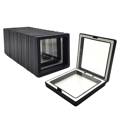 ITUTOO 12 PCS Dual-Color Packaging Box 3D Floating Frame Display Stand, Color-Matching Packaging Display Box, Transparent Window Jewelry Case, PE Film Anti-Oxidation Storage Case. (Black+White)