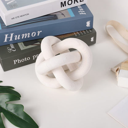 Jlong Wood Knot Decor, 3-Link Wood Chain Link Coffee Table Decor, Small Shelf Decor Accents, Hand Carved Modern Farmhouse Boho Wooden Knot Decorative Chain Wood Decor for Living Room Bedroom Office