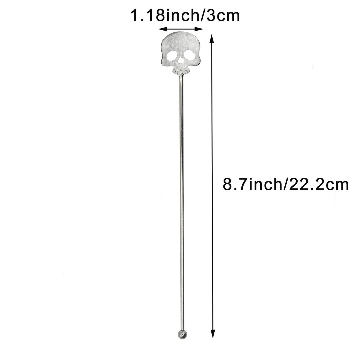Pinenjoy 6Pcs Skull Swizzle Sticks 8.7inch Coffee Stirrers Reuseable 18/10(304) Stainless Steel Beverage Cocktail Stirrer for Bar Halloween Party Mixing Drinks