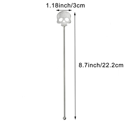 Pinenjoy 6Pcs Skull Swizzle Sticks 8.7inch Coffee Stirrers Reuseable 18/10(304) Stainless Steel Beverage Cocktail Stirrer for Bar Halloween Party Mixing Drinks