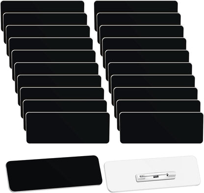 Breling 100 Pieces Name Tags with Pins 1 x 3 Inches Blank Name Tags Reusable ID Badge Holders with Clip for Office Workers Students Employee Custom(Black)