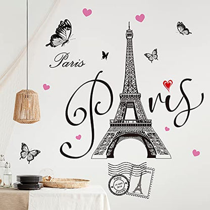 Gueevin 2 Sheets Paris Tower Stickers Eiffel Tower Sticker Decal for Bedroom Living Room Sofa Backdrop TV Wall Romance Decoration