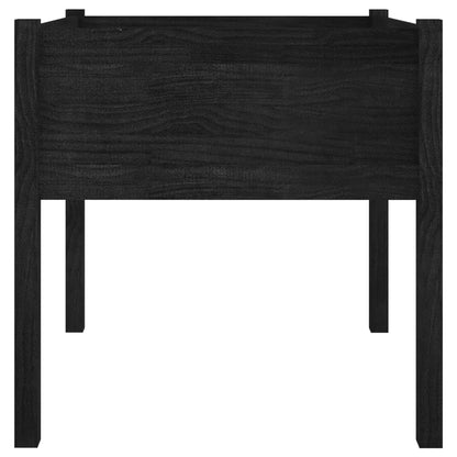 HFXHIJXQ 27.6" Black Square Pinewood Outdoor Garden Planter Box, Matte Solid Wood Raised Bed for Patio Balcony, Robust Wood Planter for Flowers, Vegetables & Herbs