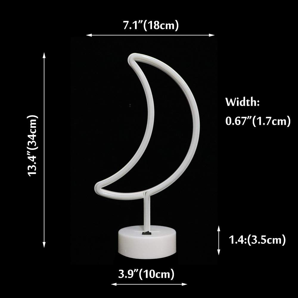 Vicila LED Neon Moon Lights, Moon Shape Neon Signs Crescent Night Lights Battery Operated Desk Table Lamp for Bedroom, Bar, Wall Decor-Holder Base(Pink)