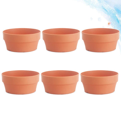 Happyyami 6Pcs Orange Imitation Clay Flower Pots Set Japanese Round Plastic Planters with Drainage Holes for Succulents Indoor and Outdoor Garden Use