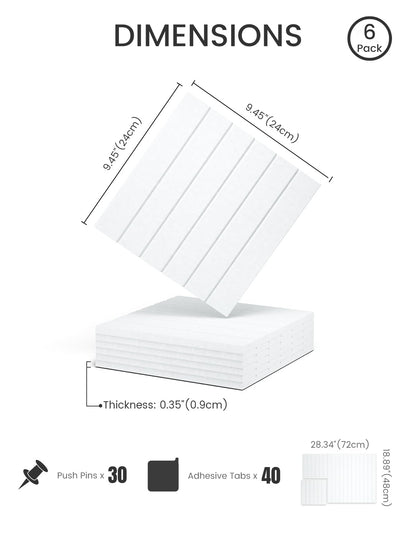 Felt Bulletin Board Tiles -28"x18" with 40 Adhesive Tabs, Cork Board Alternative for Office Decor, Push Pin Board Wall Organizer 6-Pack (Cold White)