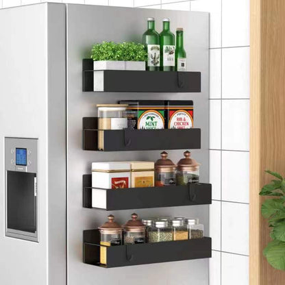 HuggieGems Metal 4 Pack Magnetic Spice Storage Rack Organizer for Refrigerator and Oven, Black Fridge Organizers and Storage