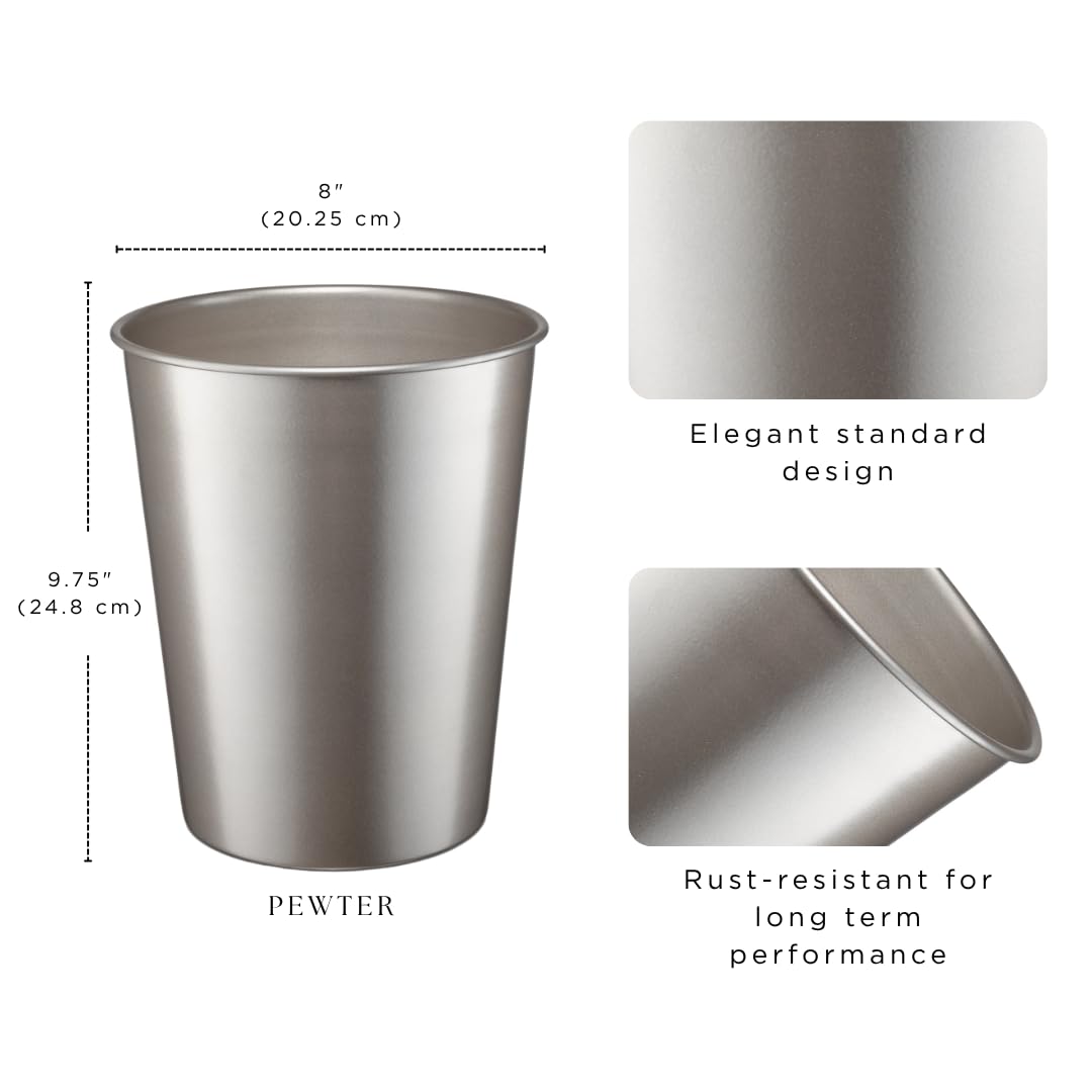Monarch Abode Metal Bathroom Trash Can – Waste Basket for Bedroom, Office Desk, & Dorm, Handcrafted, Durable Decorative Pewter Small Trash Can Bathroom Garbage Bin Wastebasket