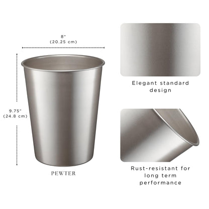 Monarch Abode Metal Bathroom Trash Can – Waste Basket for Bedroom, Office Desk, & Dorm, Handcrafted, Durable Decorative Pewter Small Trash Can Bathroom Garbage Bin Wastebasket