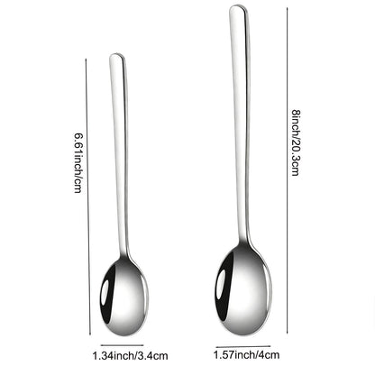 FYLFOTA Set of 6 Spoons, 8 Inch Korean Spoons with Long Handles, Stainless Steel Soup Spoons for Home, Kitchen & Restaurant,Dishwasher Safe (8inch)