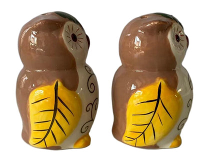 Ceramic Owl Salt and Pepper Shakers, 2-Piece Set | Spice Dispenser Storage Canisters - Brown