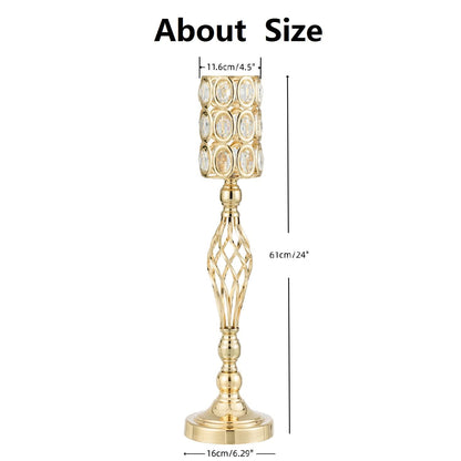 2pcs Gold Vases for Wedding Centerpieces for Tables, 24in Metal Diamond Crystal Flower Stand for Wedding Decorations for Reception Party Dining Room Living Room Decor