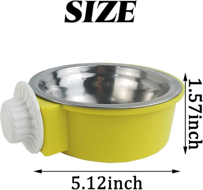 NSBELL 4PCS Crate Dog Bowl, Plastic Bowl & Stainless Steel Bowl Removable Hanging Food & Water Feeder 2-in-1 Cage Bowl Coop Cup for Cat, Dog, Birds with 4 Pet Food Spoons