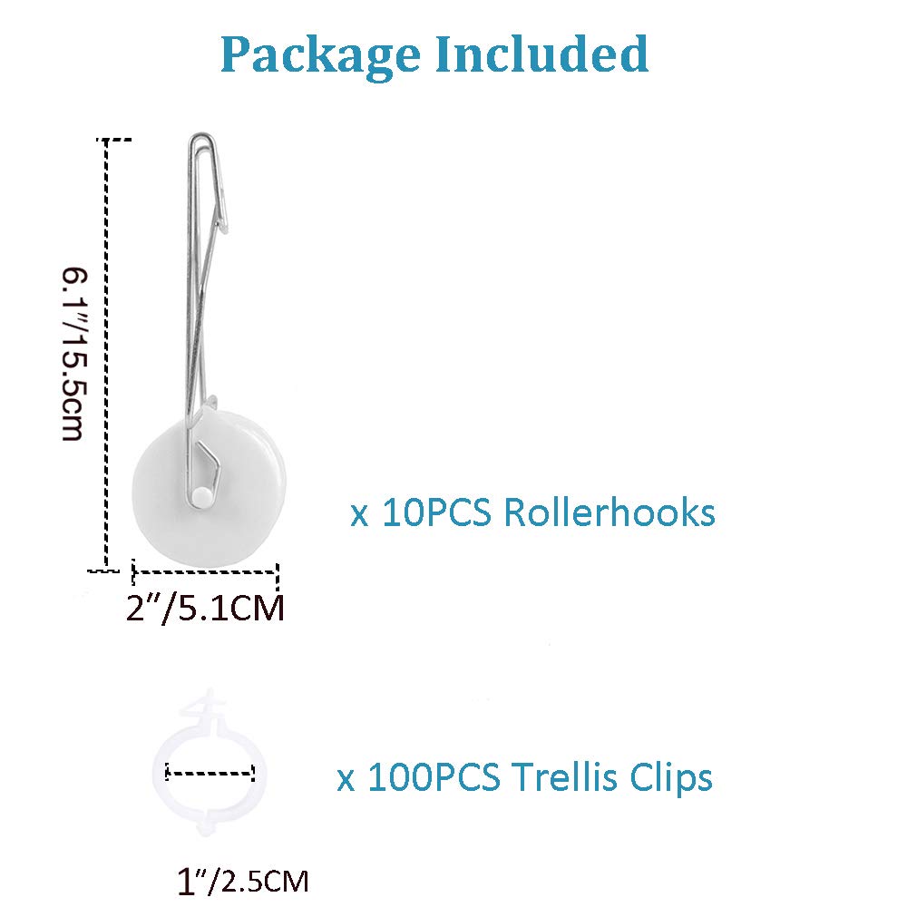 Greenhouse Trellising Kit 10PCS Plant Roller Hooks with 100PCS Tomato Support Clips for Tomato,Plant, Greenhouse,Flower Vine Twine Crop Trellis Kits
