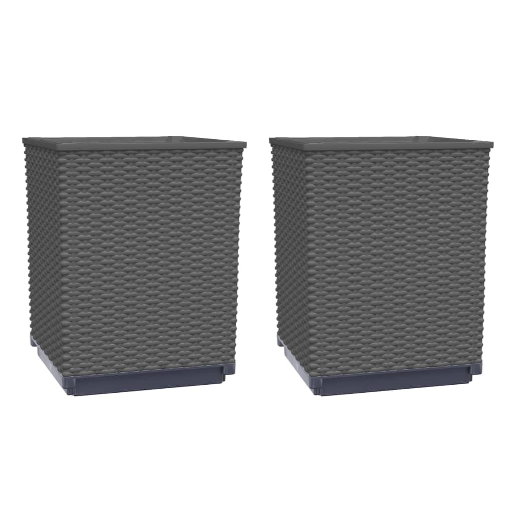 Todiikf Planter Box Set 2 Pack 11.8x11.8x14.6 in. Black Square PP Outdoor Garden Planter Boxes for Balcony, Patio & Garden