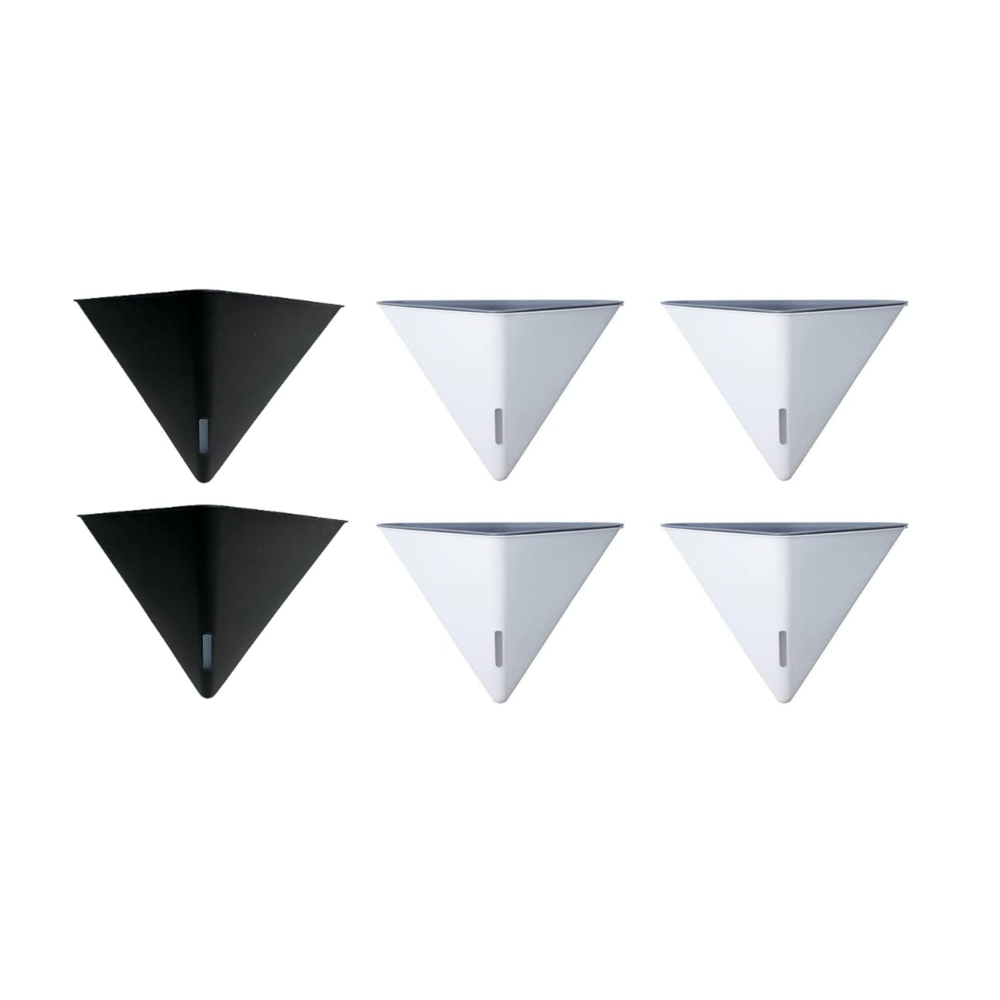 LaLaGreen Bundle - 12" x 2 Pack Black + 12" x 4 Pack White Large Self Watering Geometric Hanging Flower Vase Vessel with Metal Hanger, Modern Stylish Wall Mounted Succulent Pot Holder Decor