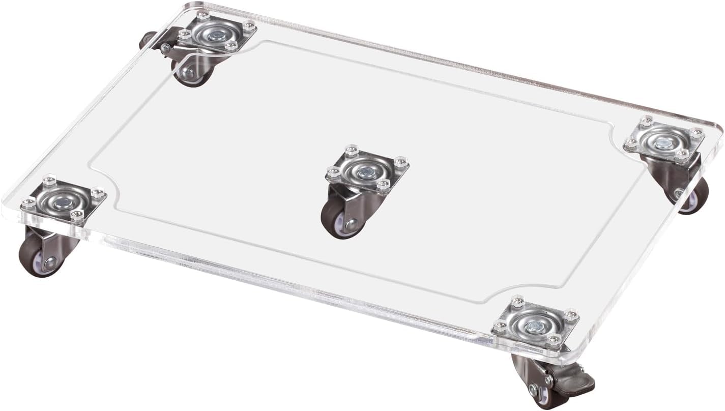 EMCOMS 1PC Transparent Clear Color Plant Caddy 10x14 inch Acrylic Heavy Duty Square Plant Stand with 2 Roller Lockable Caster Wheels,Indoor Outdoor Holds Up 150 Lbs Patio/Flower Pot/Dolly