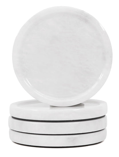 Earthen Crafts Marble Coasters Set of 4 for Drinks Countertop 4 Inches Round White Stone Drink Coaster for Kitchen Counter, Ideal for Home Decor House Warming Gifts