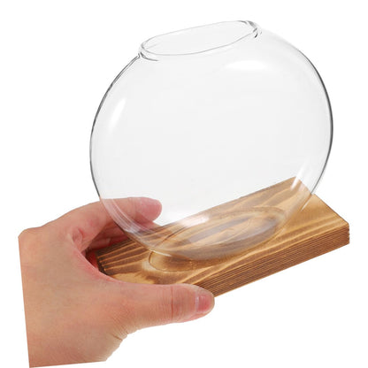NUOBESTY 2pcs Glass Vase with Wooden Stand for Plant Propagation Hydroponic Terrarium Container Desktop Planter for Home and Office Decor