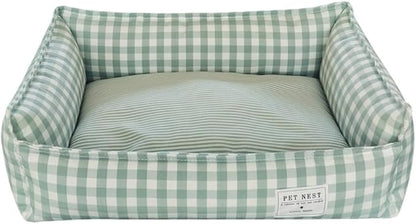 Orthopedic Rectangle Dog Bed for Medium Small Dogs, Plaid Plush Modern Puppy Sofa Bed with Anti-Slip Bottom, Cute Calming Pet Bed(Green,Large)