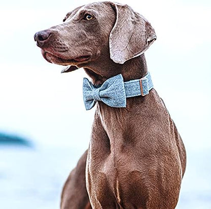 DOGWONG Hemp Cotton Dog Collar with Bow, Blue Pet Collar Durable Adjustable Puppy Collar for Small Dogs