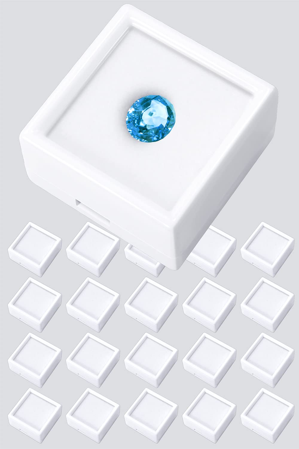 ETLIFE Gemstone Display Box [1.16" Small Pure White 20pcs] Gemstone Display Cases Gem Box, Stone Loose Diamond Boxes with Cushions