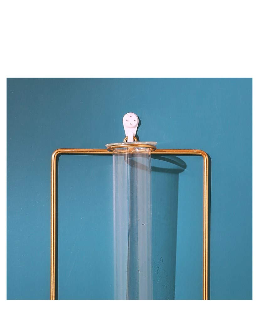 Nordic Wall Vase,Gold Geometric Vase Hanging Hydroponic Planter,Wall-Mounted Metal Glass Tube Bud Vase Decorative for Centerpieces Wedding Home Decor(Gold 1)