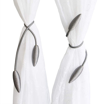 Valea Home 2 Pieces Curtain Tiebacks Clips Creative Window Drape Twist Tie Backs European Style Custom Made Curtain Holders Decorative Draperies Holdbacks, Silver Grey