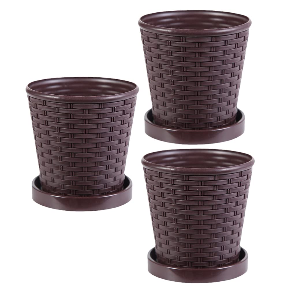 LIFKOME 3-Pack Resin Plant Pots with Drainage Trays 5.31In Indoor Outdoor Succulent Planters for Garden Home Office Simple Flower Pots Set