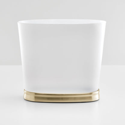 iDesign Slim Bathroom Trash Can, Small Plastic Garbage Can for Bedroom, Office, Desk, or Dorm, Frost/Soft Brass
