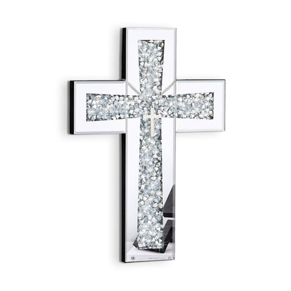 Aeveco Cross Wall Decor, Silver Mirrored Cross for Living Room, Crystal Crush Diamond Mirror Crosses, Religious Wall Art, Home Decor