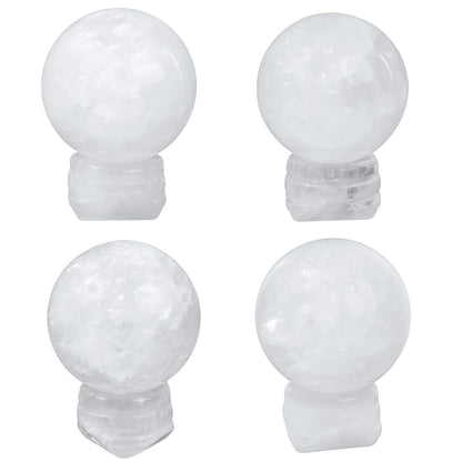 TUMBEELLUWA 1.57" Natural Round Rock Crystal Crystal Ball Sculpture with Stone Stand, Decorative Stone Sphere Figurine for Fengshui, Home Decor and Divination