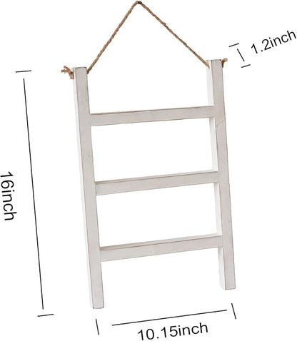 Joy Choice 16" Farmhouse Style 3-Tier Blanket Rack - Wall Hanging, Mini Ladder, Towel Rack for Bathroom, Living Room & Kitchen (White)