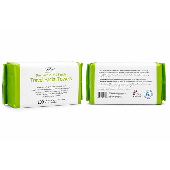 ForPro Travel Size Disposable Face Towels, 8"x8" Compact Dry Wipes Bulk Pack, Ultra Soft Lint-Free Viscose Makeup Remover Pads for Sensitive Skin, Biodegradable, Vegan, 600-Count