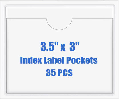 Origin-Joy 35 PCS Self Adhesive Index Card Pockets with Top Open, Clear Plastic Label Holder for Cards of Note, Library and Business, Adhesive Label Pockets & Card Holder (3.5 x 3 inch)