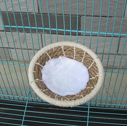 Bird Breeding Nest Bed Hut Toy with Warm Comfortable Mat Handmade Cotton Weave Hemp Rope Hatching Hut Cave Cage Accessories for Parakeet Conure Cockatiel Canary Finch Lovebird Budgie (B: HEMP)