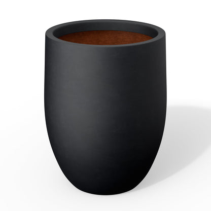 Kante 11.8 Inch Tall Concrete Planter, Large Indoor Outdoor Plant Pot with Drainage, Smooth Black Finish with Painted Interior, Ideal for Porch, Home, Garden, Patio